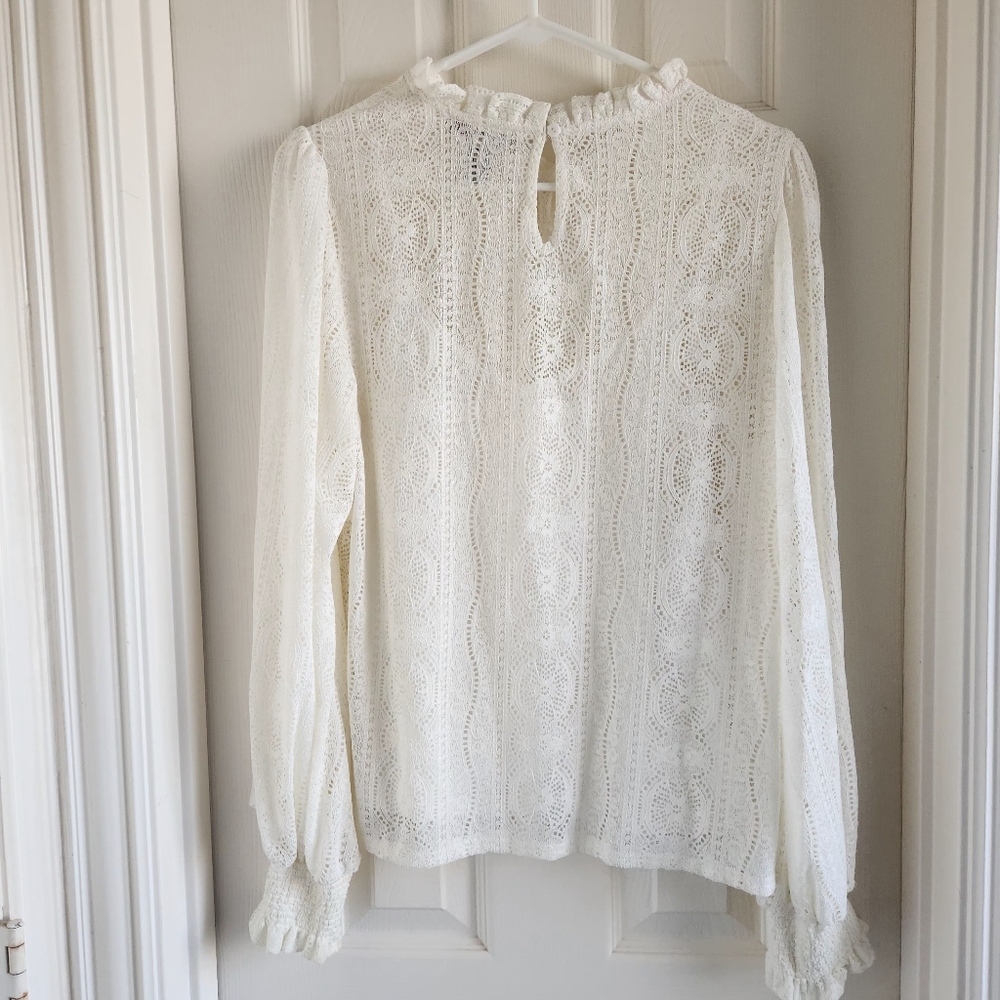Victorian Romantic Long Sleeve Lace Blouse Balloon‎ Sleeves Size Medium - Picture 7 of 7